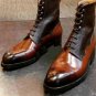 Men's Brown Round Toe Winter Captain Jack Casual Low Heel Daily Lace Up Fashion Martin Boots