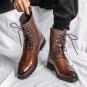 Men's Brown Round Toe Winter Captain Jack Casual Low Heel Daily Lace Up Fashion Martin Boots