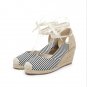 French wedges straw toe heeled women's canvas bomsia lace-up sandals 4 colors
