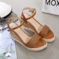 Woven back strap-on wedge sandals