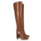 Women's large size brown thick heel over-the-knee boots