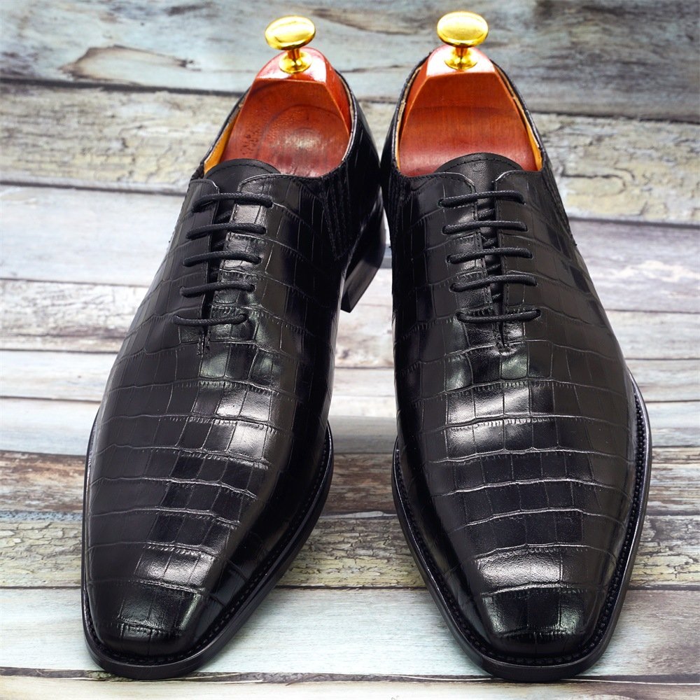Handmade Men's Dress Crocodile pattern Office Wedding Shoes Genuine Leather Stitching 2 colors
