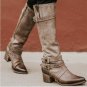 High boots with pointed straps thick heels motorcycle boots