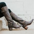 High boots with pointed straps thick heels motorcycle boots