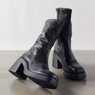 Women's genuine leather mid-calf martin boots high heel elastic ankle boots