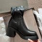 Women's genuine leather mid-calf martin boots high heel elastic ankle boots