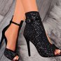 Fish mouth rhinestone hollow stiletto super high heel sandal boots