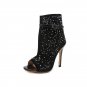 Fish mouth rhinestone hollow stiletto super high heel sandal boots