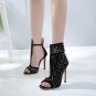 Fish mouth rhinestone hollow stiletto super high heel sandal boots