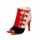 Colorblocked belt buckle fish mouth shoes Roman sandals