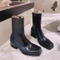 Square toe genuine leather thick heel Martin boots retro knight women boots