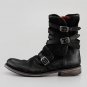 Round toe belt buckle side zipper thick heel casual men's short boots