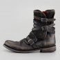 Round toe belt buckle side zipper thick heel casual men's short boots