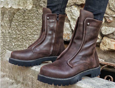 Round toe men's short barrel Martin boots thick sole rivet shoes