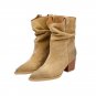 Handmade suede leather mid-tube women's thick heel Martin boots