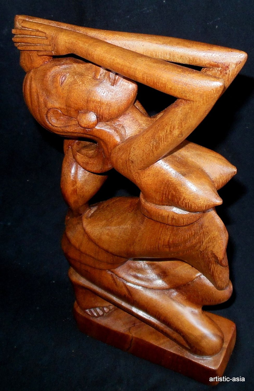 Vintage BALINESE Wood Carved Young Woman Symbol Of Devotion Pray Submission