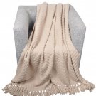 Battilo[Beige]Knitted Tweed Throw Blanket, 60" L x 50" W