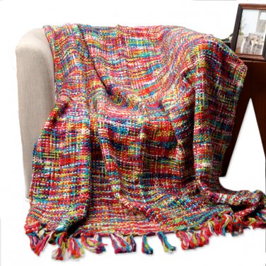 Battilo Tropical Style Multi-color Rainbow Throw Blanket 63" X 49"