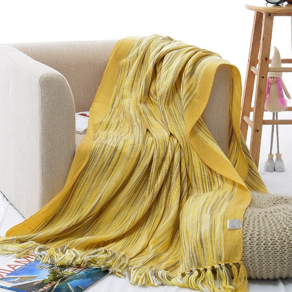Battilo[Yellow]Decorative Soft Bedding Throw Blanket for Couch Sofa
