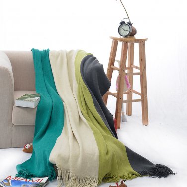 Battilo Simple Four-color Stitching Cashmere Carpet Sofa/Couch Throw Blanket, 59" X 51"