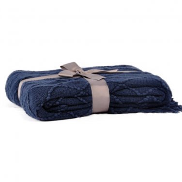 Battilo Knit Diamond Pattern Decorative Throw Blanket, 50" W By 60" L, Navy