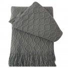 Battilo [Grey]Throw Blanket Textured Solid Soft Sofa Couch Decorative Knit Blanket, 51" x 59"