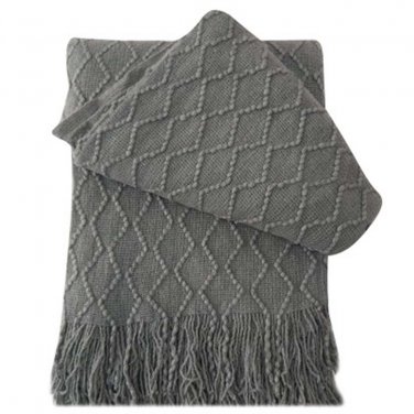 Battilo [Grey]Throw Blanket Textured Solid Soft Sofa Couch Decorative Knit Blanket, 51" x 59"