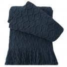 Battilo [Navy]Throw Blanket Textured Solid Soft Sofa Couch Decorative Knit Blanket, 51" x 59"