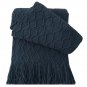 Battilo [Navy]Throw Blanket Textured Solid Soft Sofa Couch Decorative Knit Blanket, 51" x 59"
