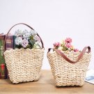Battilo PU Handles Handmade Cornkin Basket Photography Props Creative Storage Decorative Wall Basket