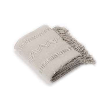Battilo[Light Grey] Intricate Woven Throw Blanket with Raised Patterns and Tasseled End 50"x60"