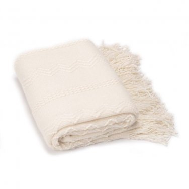 Battilo[Ivory] Intricate Woven Throw Blanket with Raised Patterns and Tasseled End 50"x60"