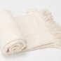 Battilo[Ivory] Intricate Woven Throw Blanket with Raised Patterns and Tasseled End 50"x60"