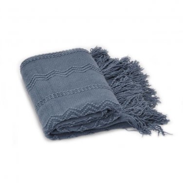 Battilo[Navy] Intricate Woven Throw Blanket with Raised Patterns and Tasseled End 50"x60"