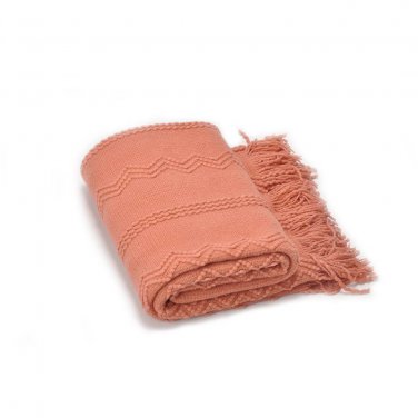 Battilo[Salmon] Intricate Woven Throw Blanket with Raised Patterns and Tasseled End 50"x60"