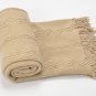 Battilo[Khaki] Intricate Woven Throw Blanket with Raised Patterns and Tasseled End 50"x60"
