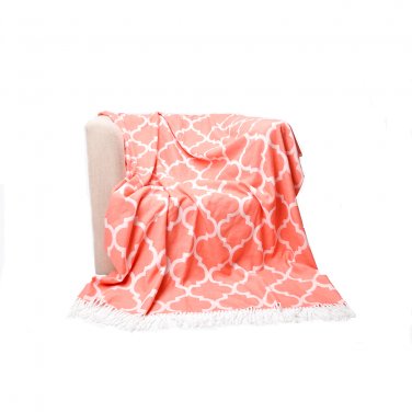 Battilo (orange-red)Soft Knitted Quatrefoil Accent Geometric Patterns Throw Blanket, 50" W x 60" L