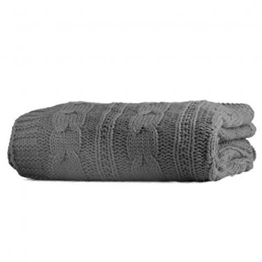 Battilo [Grey]Luxury Cable Knit Throw Blanket, 70" L x 50" W