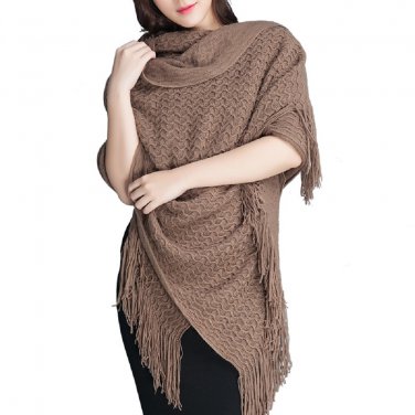 Battilo [Brown]Solid Color Scarf with Tassel Air Conditioning Shawl Photographic Blanket