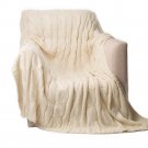Battilo [Cream]Soft Knitted Dual Cable Throw Blanket, 50" W x 60" L