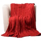 Battilo [Red]Soft Knitted Dual Cable Throw Blanket, 50" W x 60" L
