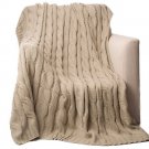 Battilo [Khaki]Soft Knitted Dual Cable Throw Blanket, 50" W x 60" L