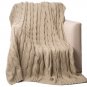Battilo [Khaki]Soft Knitted Dual Cable Throw Blanket, 50" W x 60" L