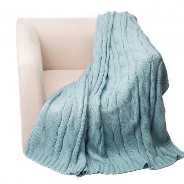 Battilo [Pale blue]Soft Knitted Dual Cable Throw Blanket, 50" W x 60" L