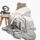 Battilo 【Gray】Striped Super Fluffy Reversible Sherpa Throw Blanket 83"x94"