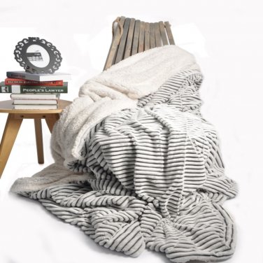Battilo &atilde;��Gray&atilde;��Striped Super Fluffy Reversible Sherpa Throw Blanket 83"x94"