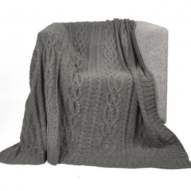 Battilo (Grey)Sequin Soft Cable Knit Luxury Chenille Throw Blanket, 50" W x 60" L