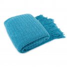 Battilo (Blue)Wheat Knit Tassel Throw Blanket For Couch Sofa Bed Home Décor 51" x 59"