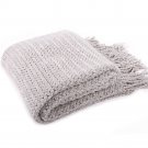 Battilo (Light Grey)Wheat Knit Tassel Throw Blanket For Couch Sofa Bed Home Décor 51" x 59"