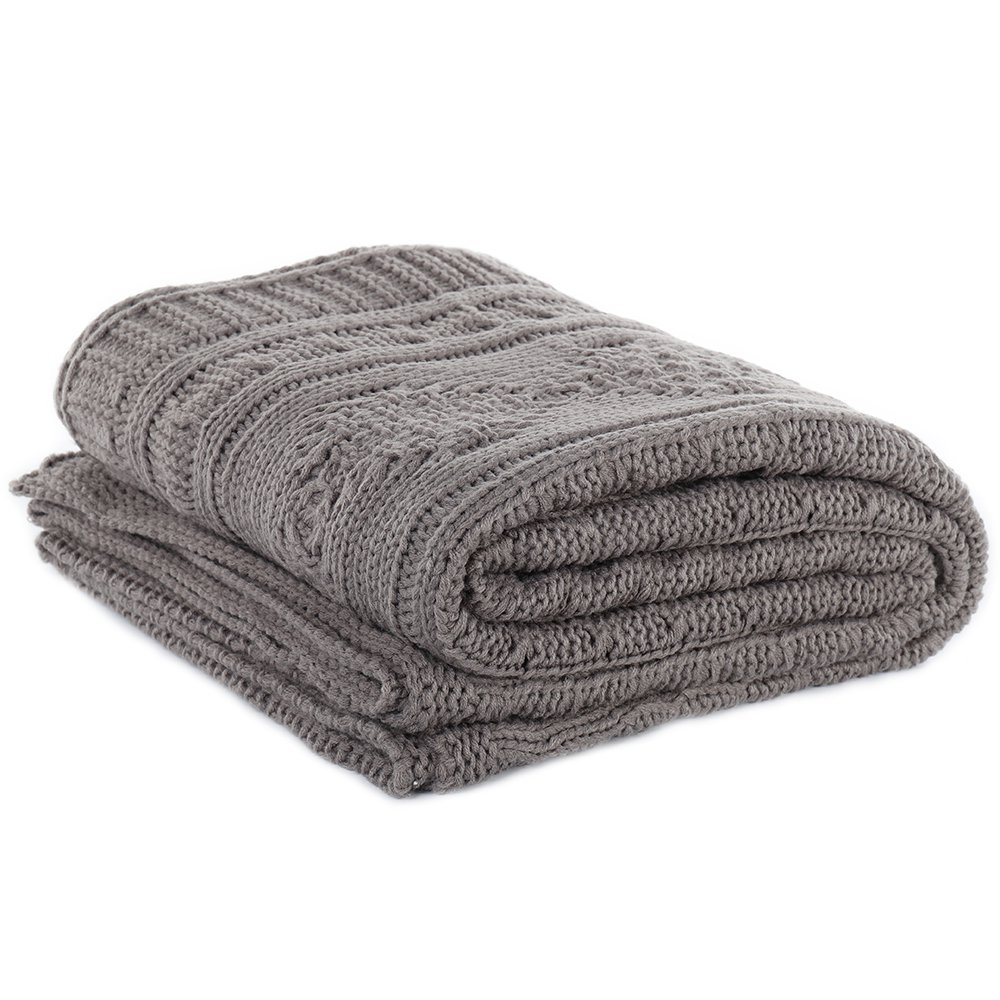 Battilo(Grey)Cable Knit Throw Blanket for Couch Sofa Chair Home